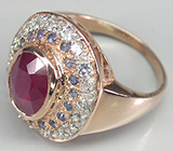 Кольцо с пурпурным, синими сапфирами и топазами Серебро 925