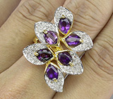 Оригинальное кольцо с аметистами и бесцветными сапфирами Серебро 925