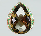 Крупное кольцо с дымчатым топазом и изумрудами Серебро 925