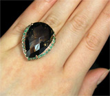 Крупное кольцо с дымчатым топазом и изумрудами Серебро 925