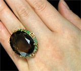 Крупное кольцо с дымчатым топазом, изумрудами и оранжевыми сапфирами Серебро 925