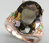 Элегантное кольцо с дымчатым топазом и изумрудами Серебро 925