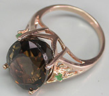Элегантное кольцо с дымчатым топазом и изумрудами Серебро 925