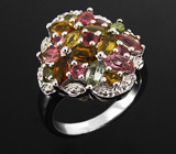 Замечательное кольцо с разноцветными турмалинами Серебро 925