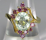 Кольцо из коллекции "Mia" с зеленым аметистом и родолитами гранатами Серебро 925