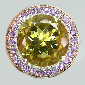 Кольцо с цитрином, бесцветными сапфирами и аметистами