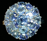 Замечательное кольцо с голубыми и синими сапфирами Серебро 925