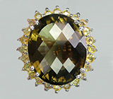 Кольцо с дымчатым топазом и золотистыми сапфирами Серебро 925