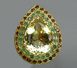 Кольцо с цитрином, изумрудами и гранатами Серебро 925