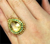 Кольцо с цитрином, изумрудами и гранатами Серебро 925