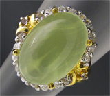 Кольцо с пренитом, бесцветными цирконами и аметистами Серебро 925