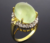 Кольцо с пренитом, бесцветными цирконами и аметистами Серебро 925