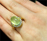 Кольцо с пренитом, бесцветными цирконами и аметистами Серебро 925