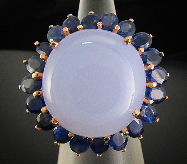 Крупное кольцо с халцедоном и синими сапфирами Серебро 925