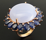 Крупное кольцо с халцедоном и синими сапфирами Серебро 925