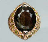 Крупное кольцо с дымчатым топазом и сапфирами Серебро 925