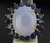 Превоскодное крупное кольцо с халцедоном и синими сапфирами Серебро 925