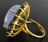 Превоскодное крупное кольцо с халцедоном и синими сапфирами Серебро 925