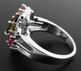 Симпатичное кольцо с разноцветными турмалинами Серебро 925