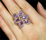 Оригинальное кольцо с аметистами Серебро 925