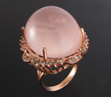 Крупное кольцо с розовым кварцем и зелеными сапфирами Серебро 925