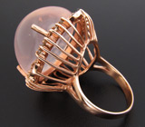 Крупное кольцо с розовым кварцем и зелеными сапфирами Серебро 925