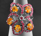 Кольцо с мандариновыми спессартинами и пурпурными сапфирами Серебро 925