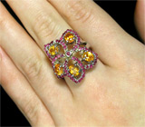 Кольцо с мандариновыми спессартинами и пурпурными сапфирами Серебро 925