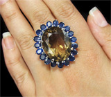 Крупное кольцо с дымчатым топазом и синими сапфирами Серебро 925