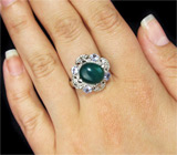 Прелестное кольцо с зеленым агатом и танзанитами Серебро 925