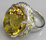 Крупное кольцо с роскошным цитрином и разноцветными сапфирами Серебро 925