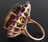 Роскошное крупное кольцо с золотистым цитрином и аметистами Серебро 925
