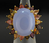 Крупное кольцо с лавандовым халцедоном и разноцветными турмалинами Серебро 925