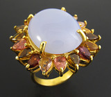 Крупное кольцо с лавандовым халцедоном и разноцветными турмалинами Серебро 925