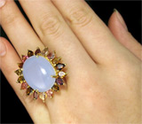 Крупное кольцо с лавандовым халцедоном и разноцветными турмалинами Серебро 925