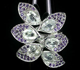 Оригинальное кольцо с цирконами и аметистами Серебро 925