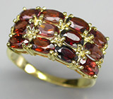 Стильное кольцо с гранатами Серебро 925