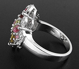 Замечательное кольцо с разноцветными турмалинами Серебро 925