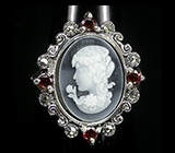 Кольцо с камеей, гранатами и марказитами Серебро 925