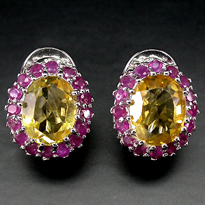 Серьги с цитринами и пурпурными сапфирами