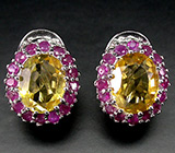 Серьги с цитринами и пурпурными сапфирами Серебро 925