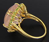 Кольцо с розовым кварцем и цаворитами гранатами Серебро 925