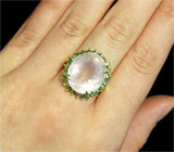 Кольцо с розовым кварцем и цаворитами гранатами Серебро 925