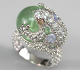 Скульптурное кольцо с флюоритом, топазами и сапфирами Серебро 925