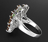 Замечательное кольцо с империал топазами, цаворитами и сапфирами Серебро 925