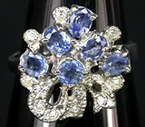 Прелестное кольцо с синими сапфирами Серебро 925
