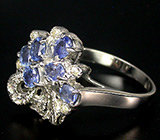 Прелестное кольцо с синими сапфирами Серебро 925