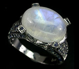 Кольцо с лунным каменм и синими сапфирами Серебро 925
