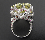 Массивное кольцо с крупным цитрином, гранатами и сапфирами Серебро 925