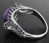 Кольцо с кабошоном аметиста и сапфирами Серебро 925